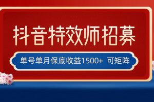 全网首发抖音特效师最新玩法，单号保底收益1500+，可多账号操作，每天操作十…