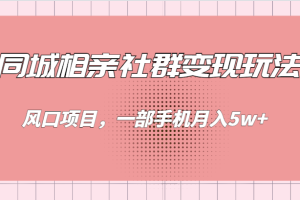 同城相亲的社群变现玩法，风口项目，一部手机月入5w+