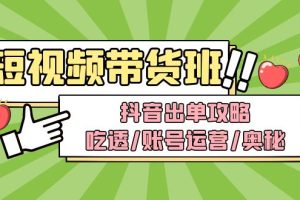 短视频带货内训营：抖音出单攻略，吃透/账号运营/奥秘，轻松带货