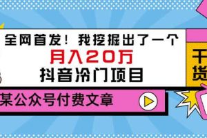 某公众号付费文章：全网首发！我挖掘出了一个月入20万的抖音冷门项目