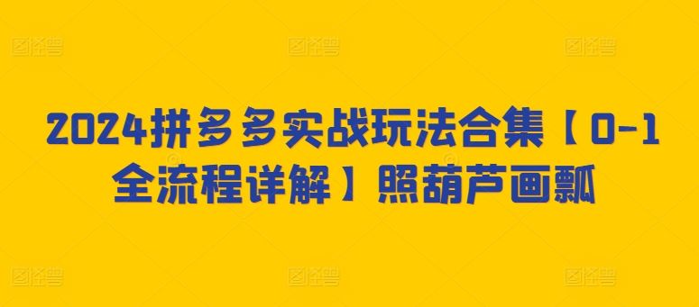 2024拼多多实战玩法合集【0-1全流程详解】照葫芦画瓢