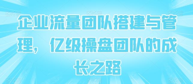 企业流量团队搭建与管理，亿级操盘团队的成长之路