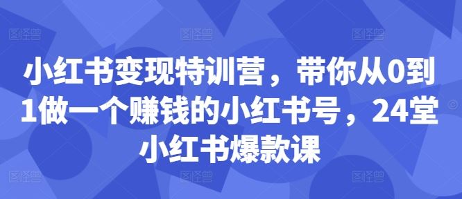 小红书变现特训营，带你从0到1做一个赚钱的小红书号，24堂小红书爆款课