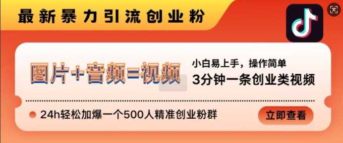 抖音最新暴力引流创业粉，3分钟一条创业类视频，24h轻松加爆一个500人精准创业粉群【揭秘】